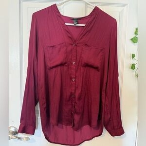 Forever 21 Deep Red Button-Up Blouse